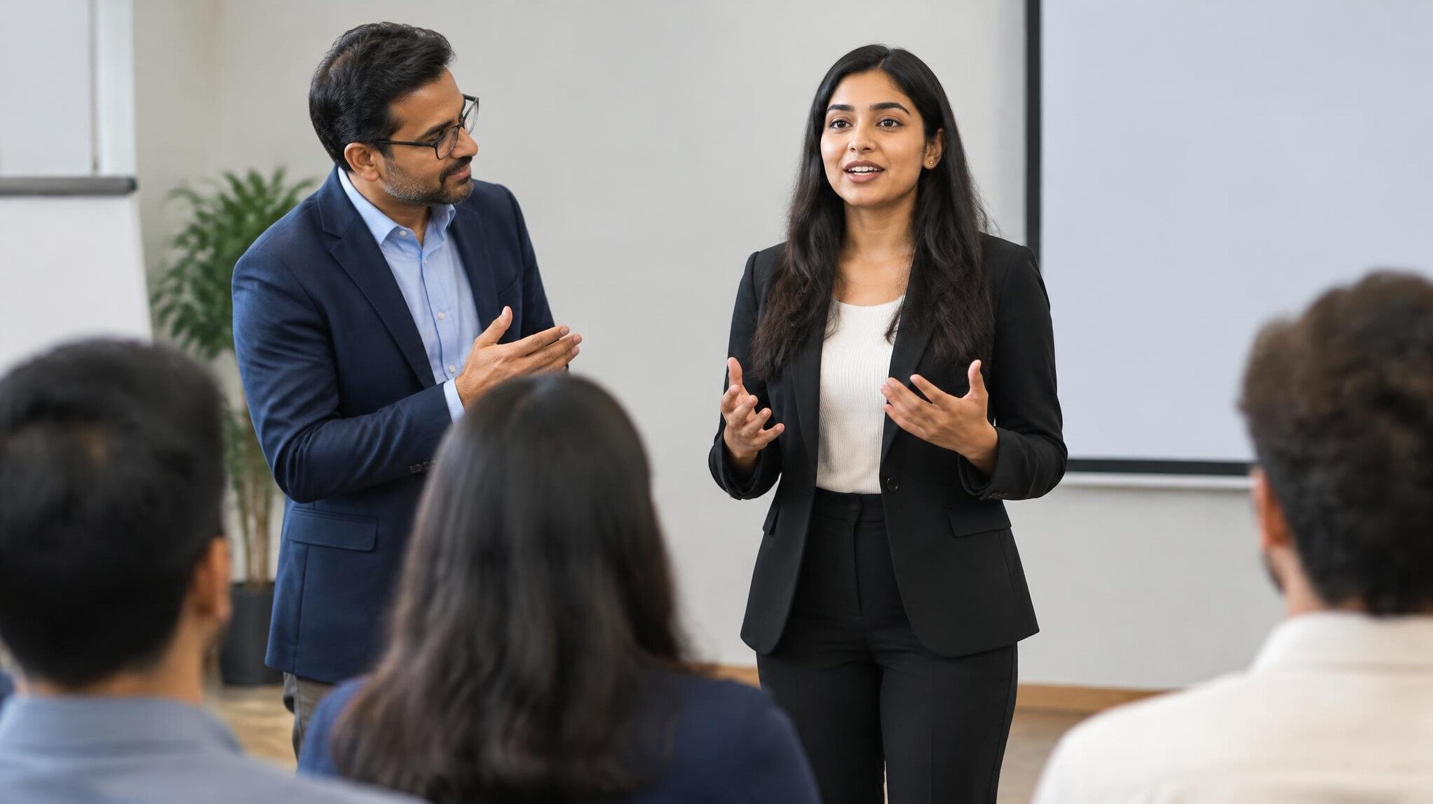 professional coach helping speaker
