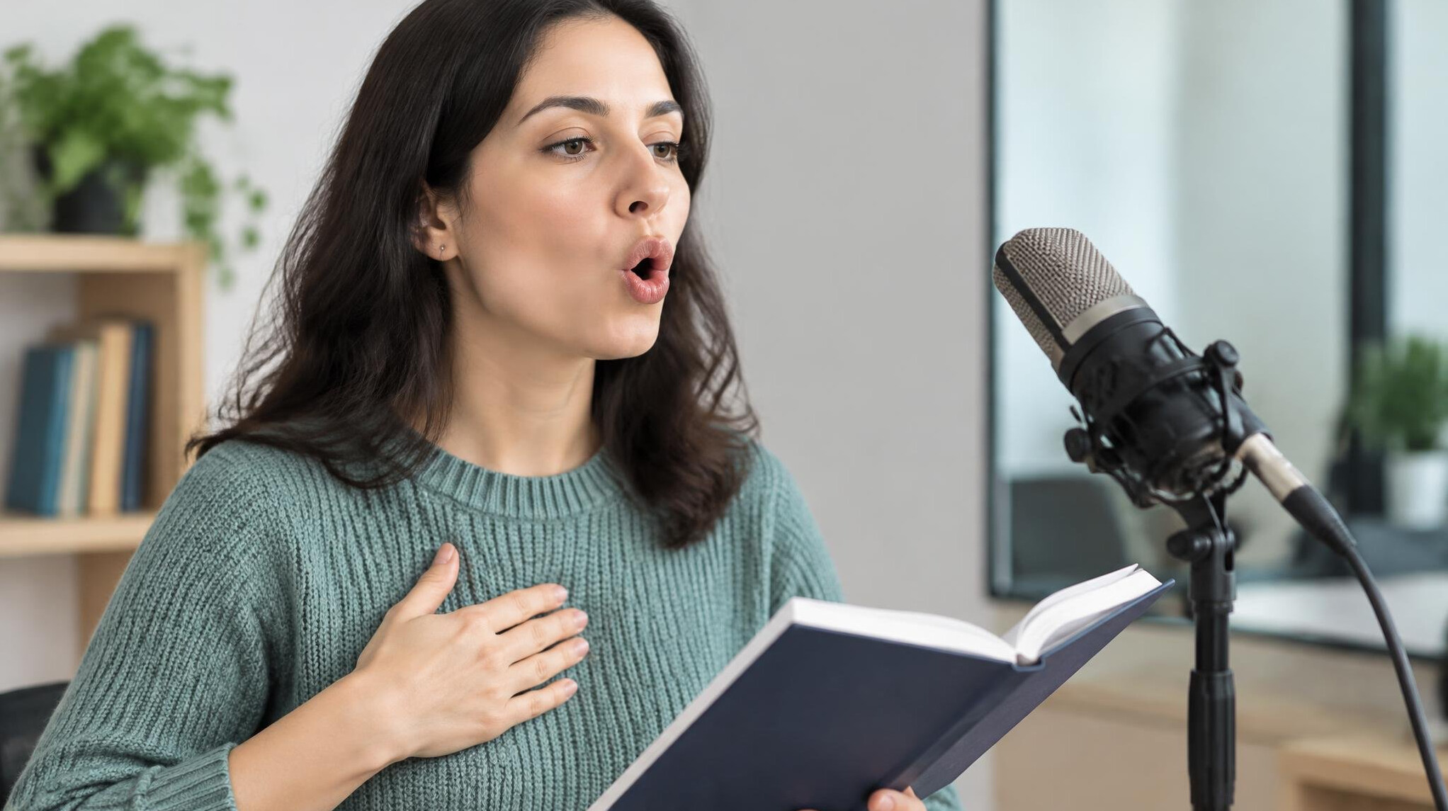 woman practicing voice exercises