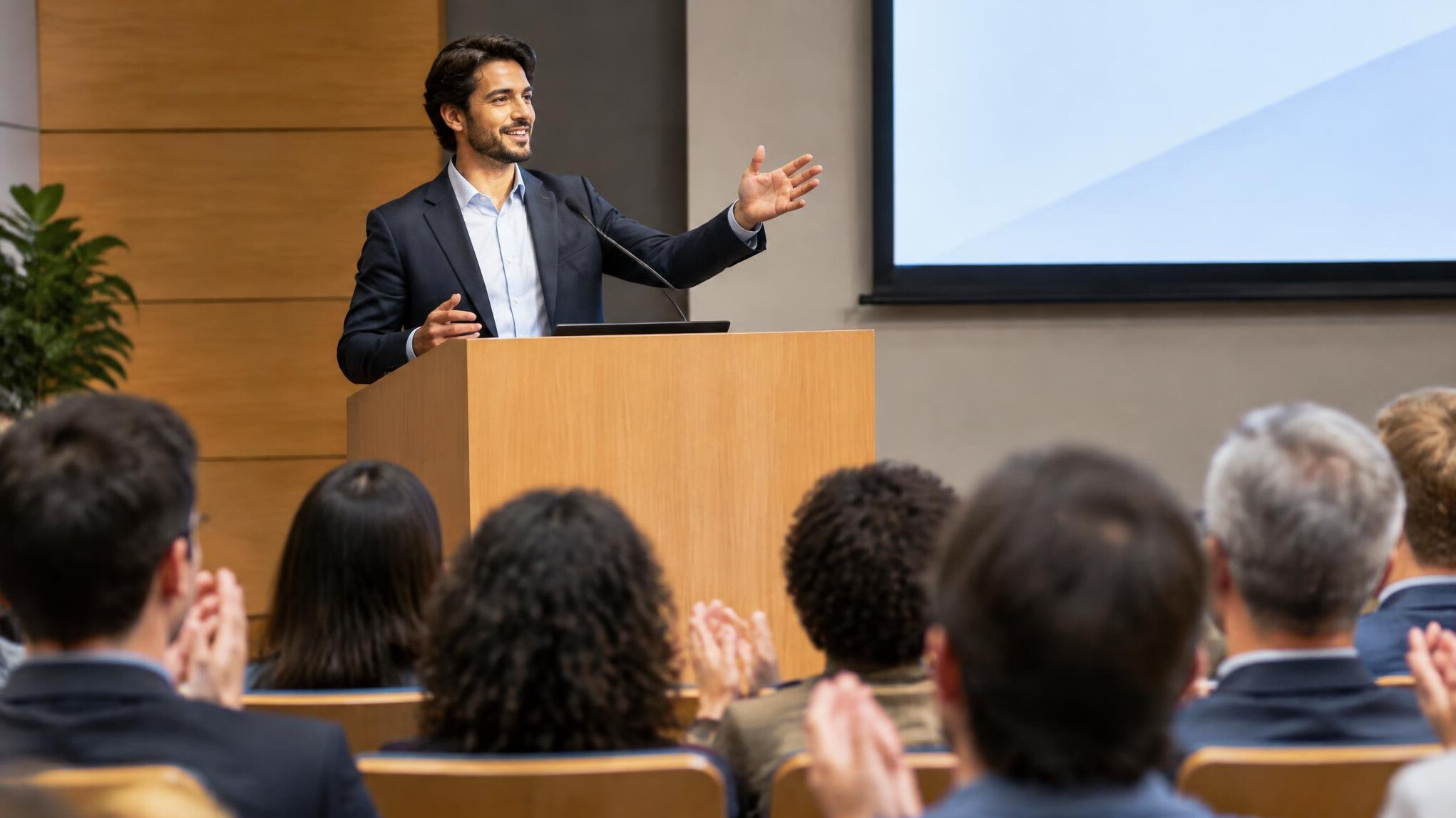 confident speaker gesturing
