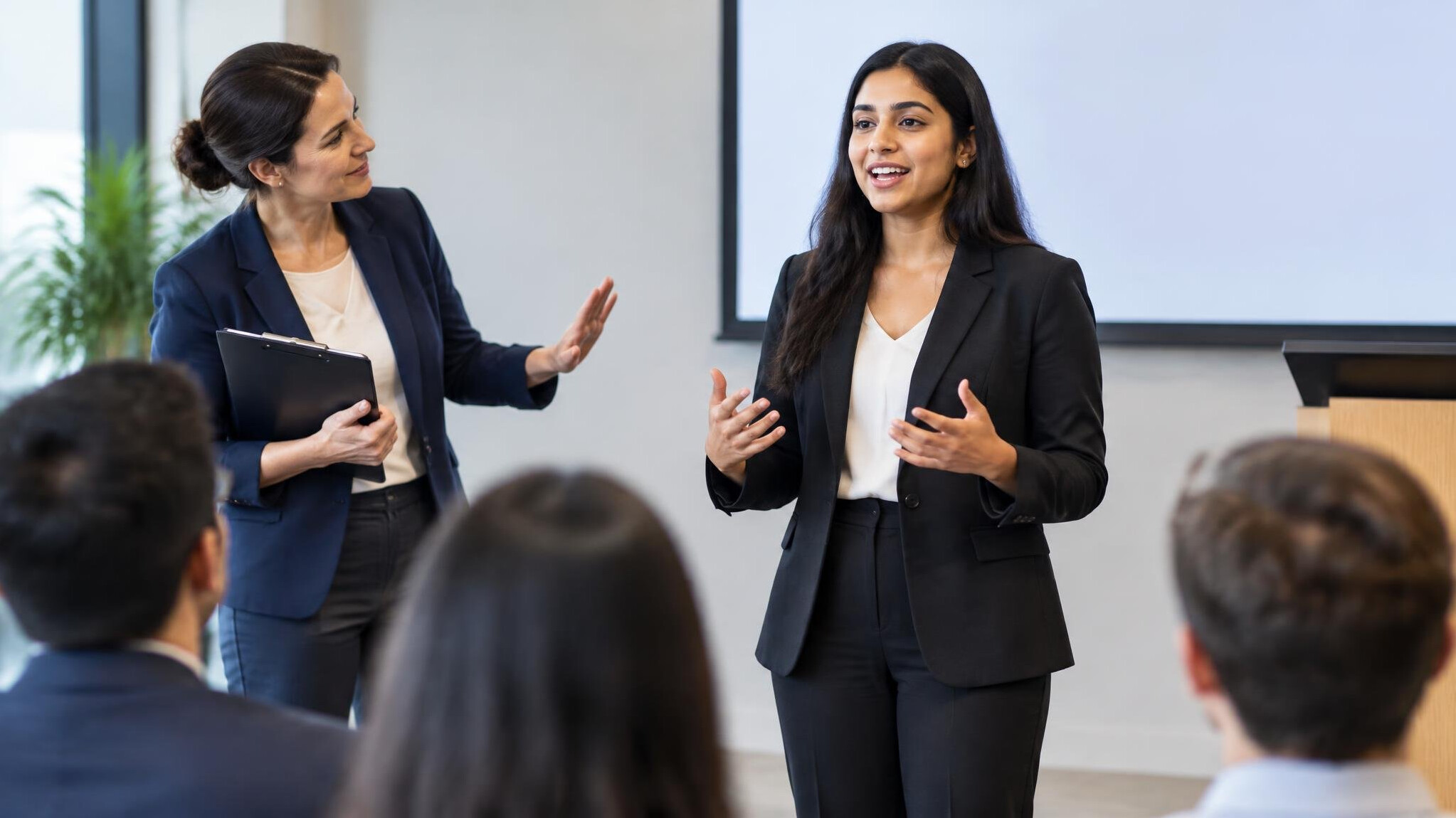 professional coach helping speaker