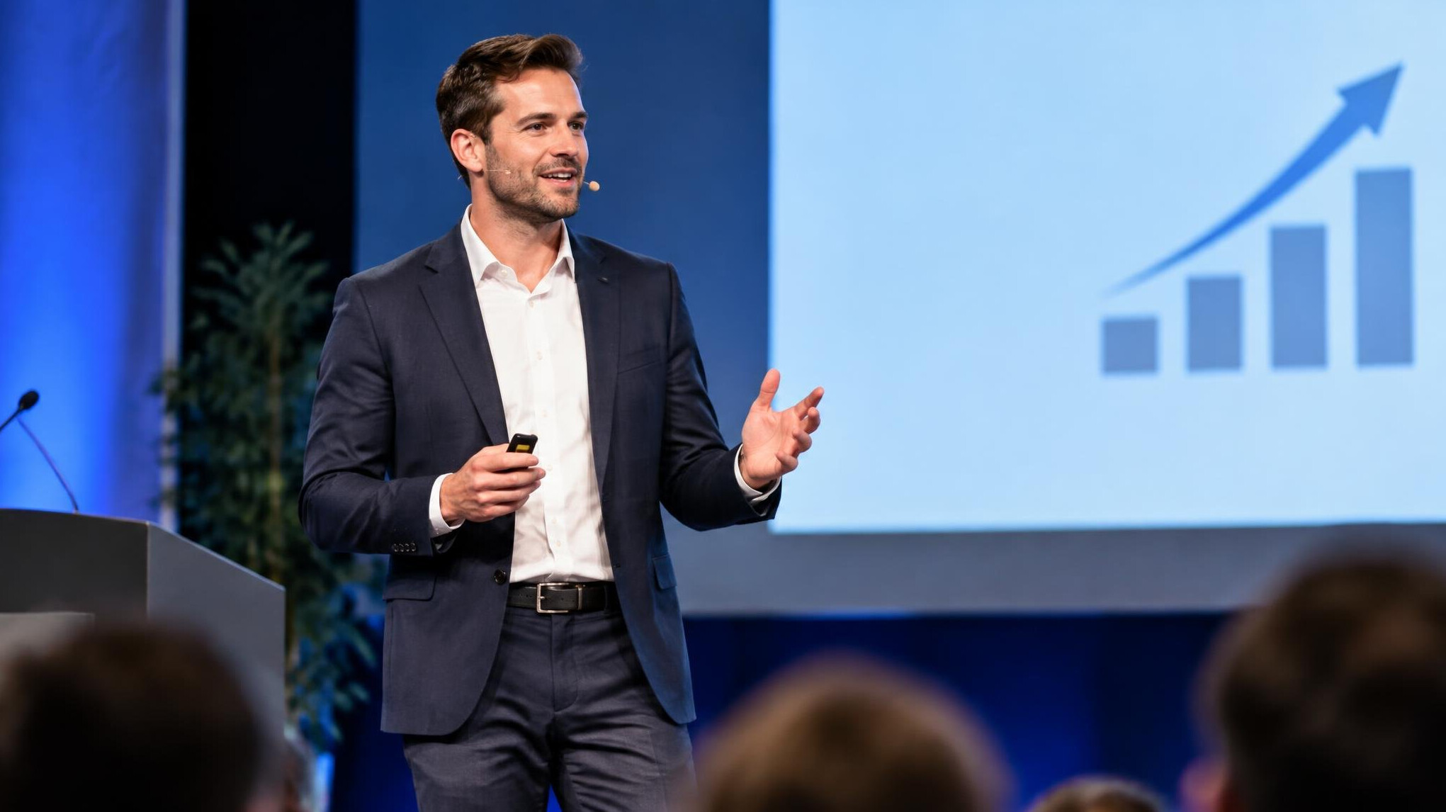 german presenter on stage