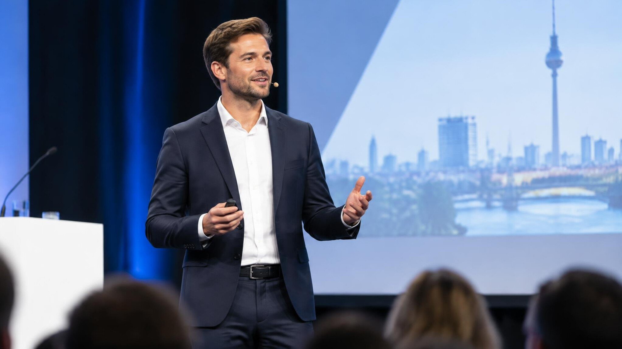 german presenter on stage