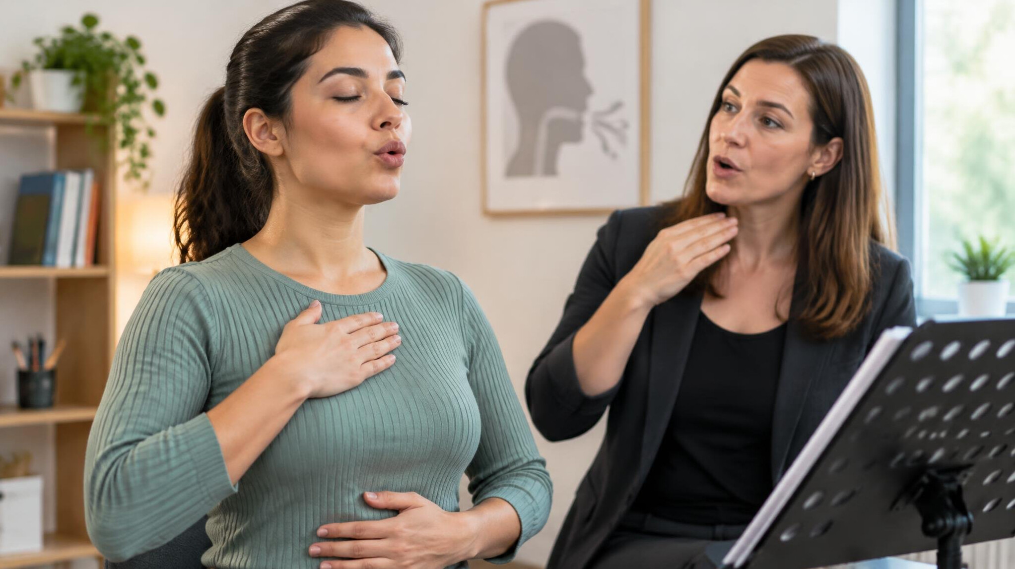 woman practicing breathing exercises